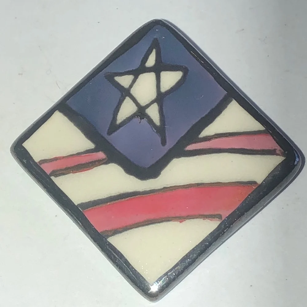 Vintage Patriotic Star Ceramic Enamel Boho Brooch Pin
